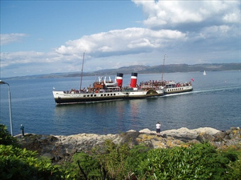 The Waverly passing our bed and breakfast entering Tarbert Harbour